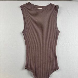 Altar’d State Beige Ribbed Sleeveless Bodysuit | Size Medium
